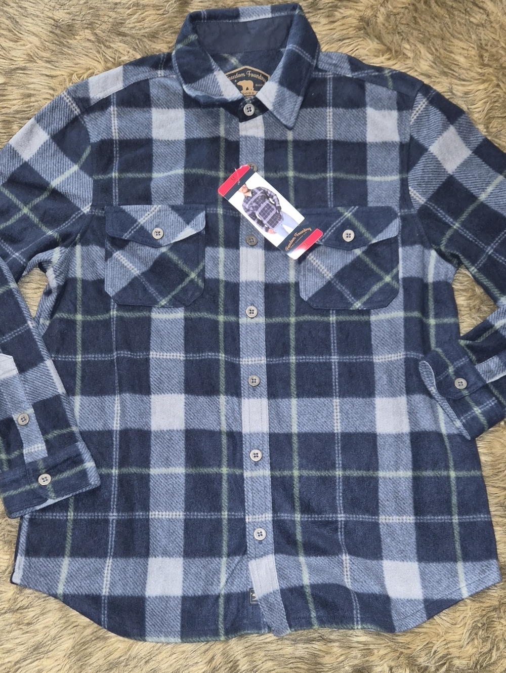 Men's Navy and Light Blue Plaid Button-Down Shirt - Casual Long Sleeve